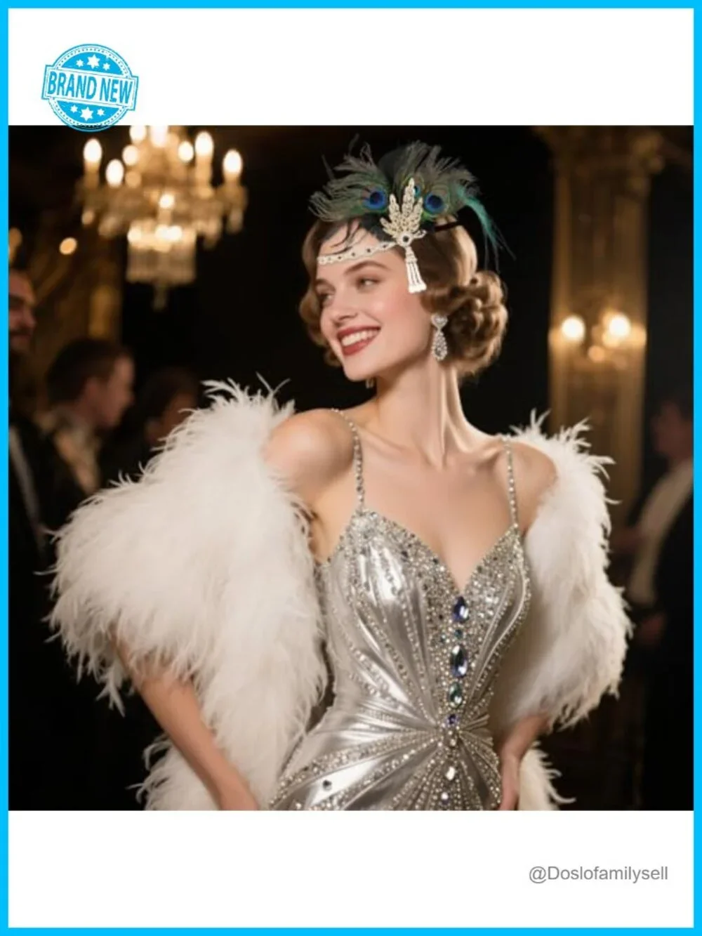 1920s Flapper Feather Pearl Headband Costume Headpiece Gatsby Rhinestone Hair